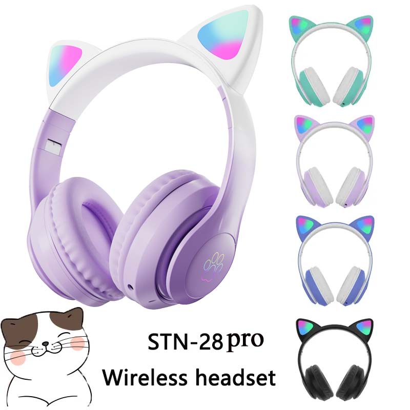 Cat Ear Bluetooth Headset Led - Auriculares Inalámbricos STN-28 con Orejas de