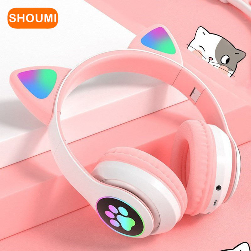 Cat Ear Bluetooth Headset Led - Auriculares LED parpadeantes con orejas de