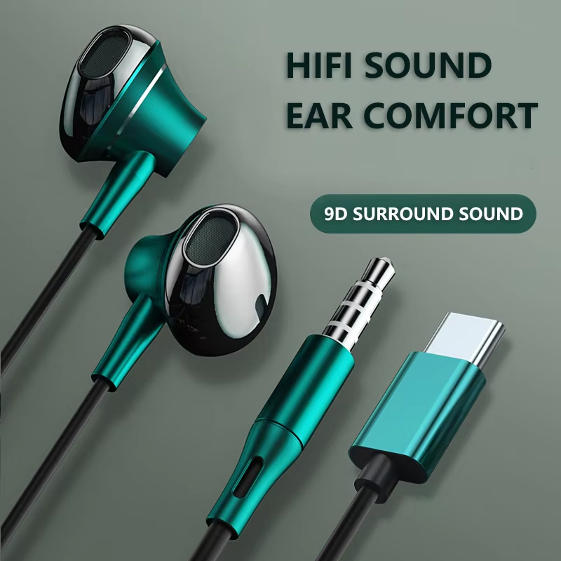Type C Wired Earphones With Mic - Auriculares estéreo de graves 9D tipo