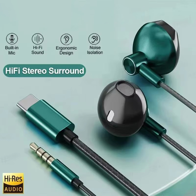 Type C Wired Earphones With Mic - Auriculares estéreo HIFI tipo C de