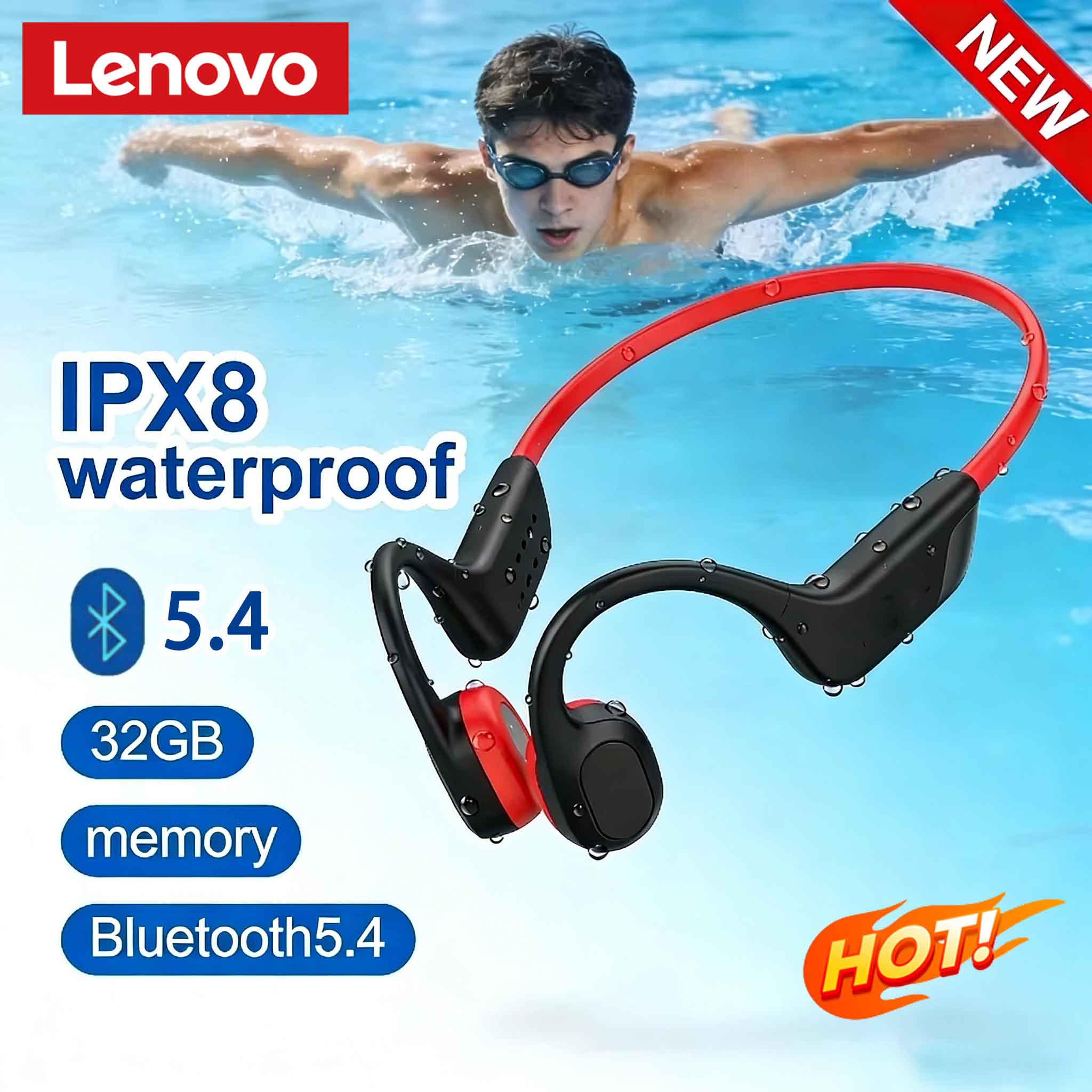 Bone Conduction Running Headphones - Auriculares de Conducción Ósea Lenovo, Bluetooth