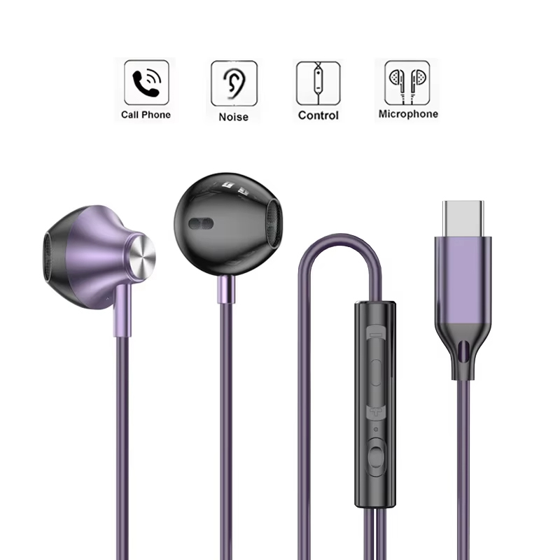 Type C Wired Earphones With Mic - Auriculares intrauditivos con cable, cascos de