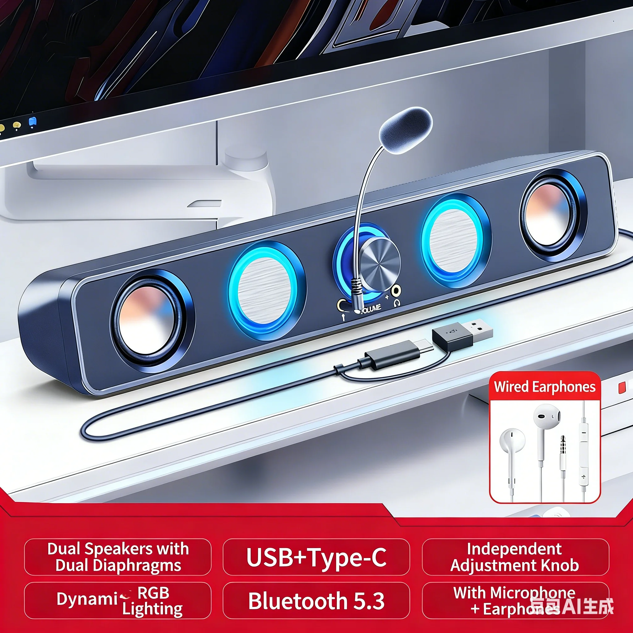 Rgb Computer Soundbar For Pc - Sistema de Altavoces para Cine en